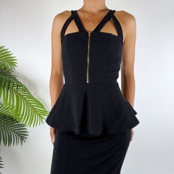 Vintage Y2K Black Soft Grunge Strappy Dark Coquette Peplum Top / Size: Small - Picture 4 of 5